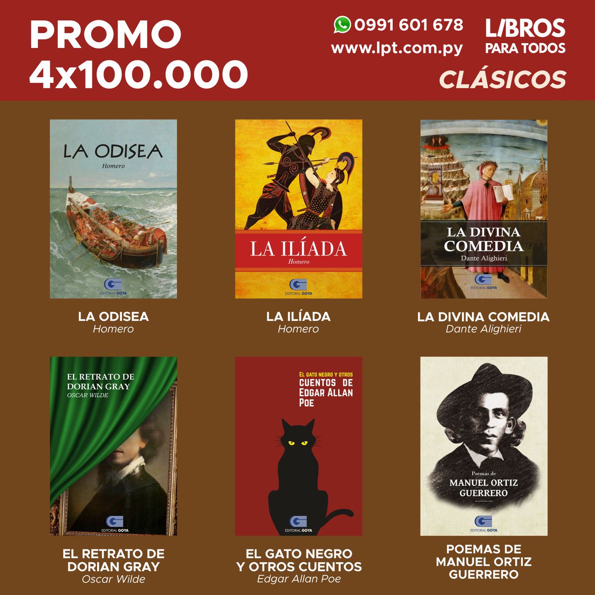 LibrosLPT's tweet photo. Llevate 4 libros a tu elección, por G. 100.000. Clásicos de literatura e historia para todos los gustos. 📚 https://t.co/XSv0RAUO6T
