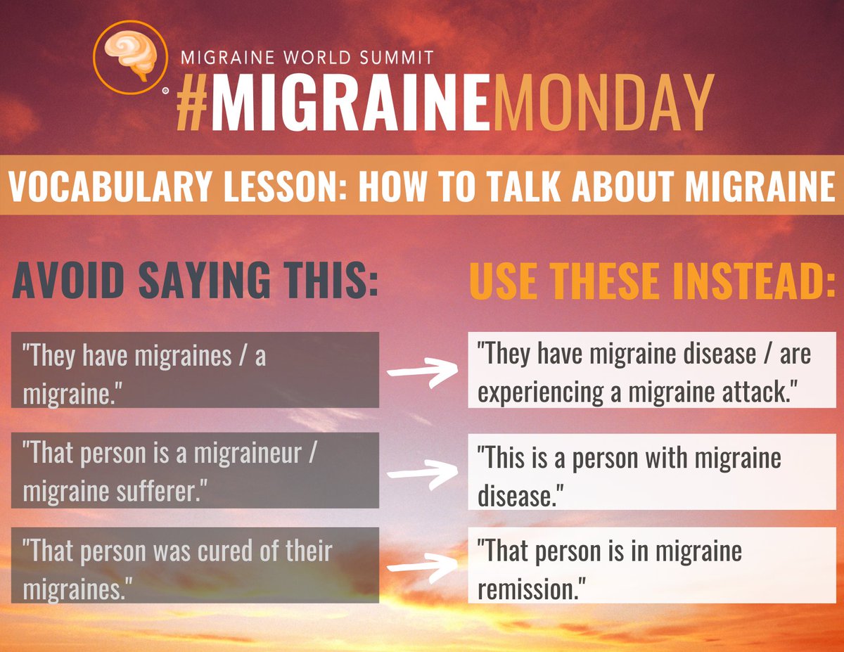 Why we never use the term #Migraines:

#Migraine disease is a chronic neurological disorder. People use the term interchangeably with bad headaches or mild annoyances. This trivializes the disease, the 6th most disabling disorder on the planet. 

Language matters.