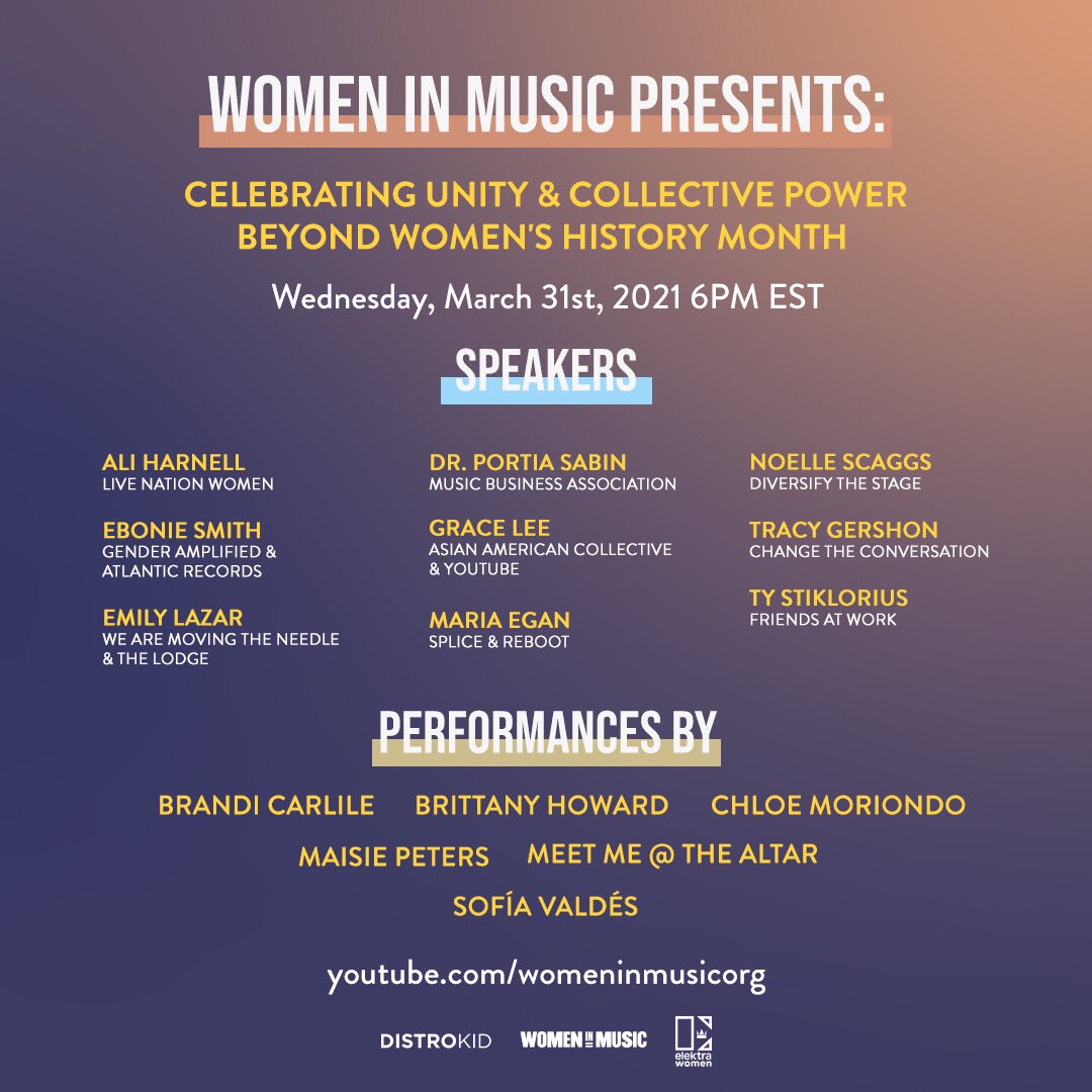 We're going live to celebrate #WomensHistoryMonth with some incredible organizations, artists, and executives. 

Subscribe to our YouTube channel to watch:  youtube.com/user/WomenInMu…