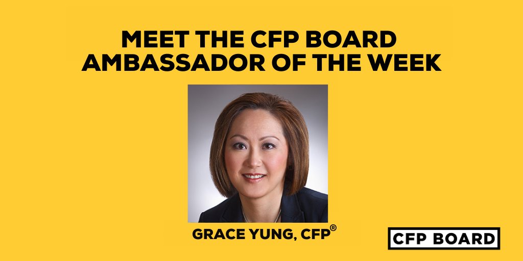 Our CFP Board Ambassador of the week is Grace S. Yung, CFP®.  Grace co-founded a roundtable of women leaders at LPL Financial and serves as a panelist for several of the firm’s advisor training events. We are proud to recognize our dedicated Ambassadors. #LetsMakeAPlan #CFPPro