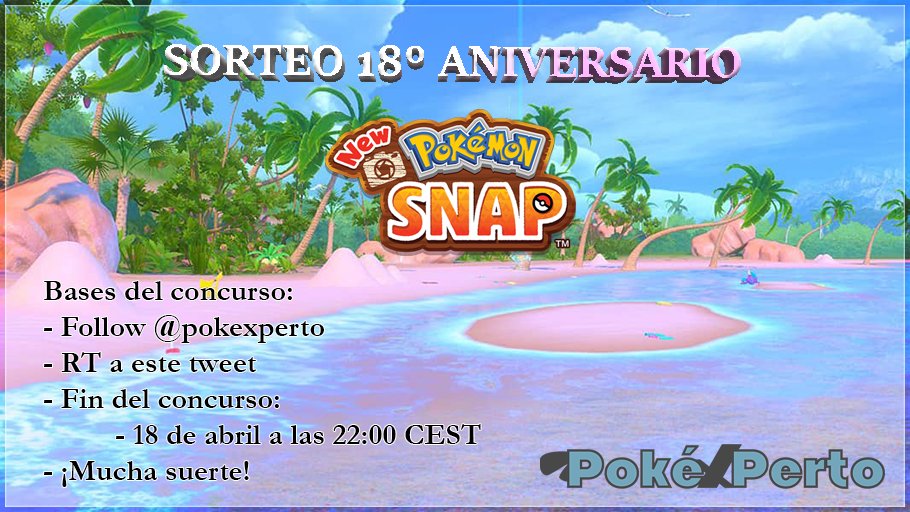🎉 ¡Pokéxperto cumple años! 🎉

Hace ya 18 años que creamos PxP para informar sobre los juegos de Pokémon y luego mucho más.

Y para celebrarlo...

🎊 Sorteamos un Juego 🎊

➡️ #NewPokemonSnap
➡️ Follow <a href="/pokexperto/">PokéXperto</a> 
➡️ RT a este tweet
📅 Hasta el 18 de abril

🍀 ¡Mucha suerte! 🍀