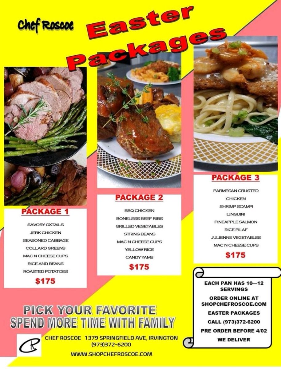 The 1st Family Get Together of Spring 2021 is Easter! Everybody is gonna want something to eat when they get together but you don't want to be sweating in the the kitchen. #igotyou 
Order a Easter Package at shopchefroscoe.com and spend more time with your family.