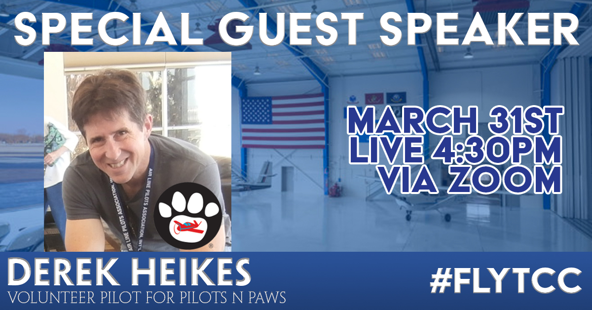 tccaviationclub's tweet photo. Virtual meeting this Wednesday 4:30pm CST with @pilotsnpaws volunteer pilot, Derek Heikes. Link in our bio. #tulsa #flytulsa #flytcc #jenks #brokenarrow #owasso #tulsacommunitycollege #TulsaCC #aviationclub https://t.co/cmSUWTlSuU