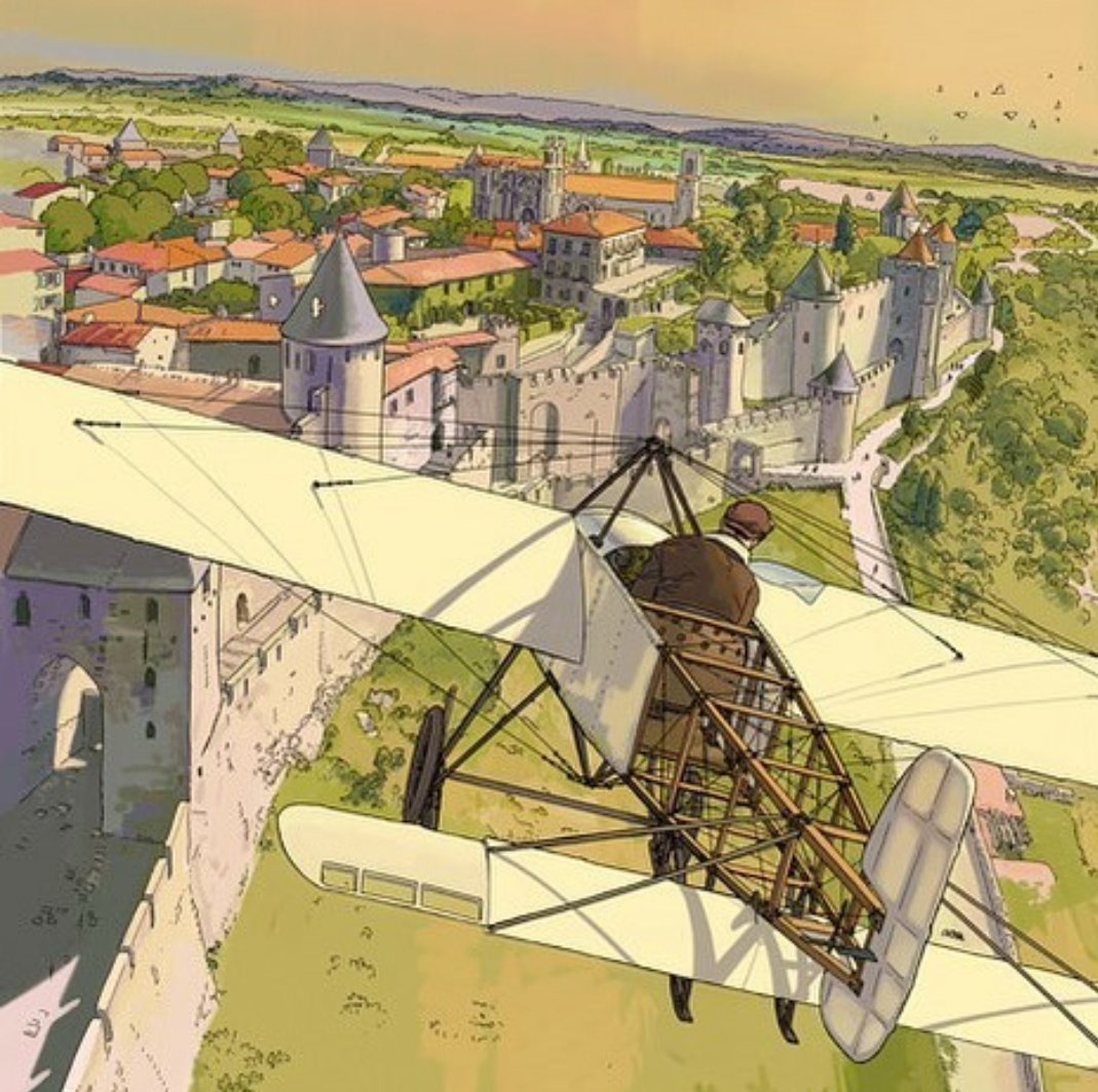 Au dessus de la Cité de #Carcassonne par Christophe Gibelin. Son désir de dessiner des avions remonte à la découverte d'un catalogue Heller alors qu'il n'était qu'un
petit garçon, amateur de modèles réduits.