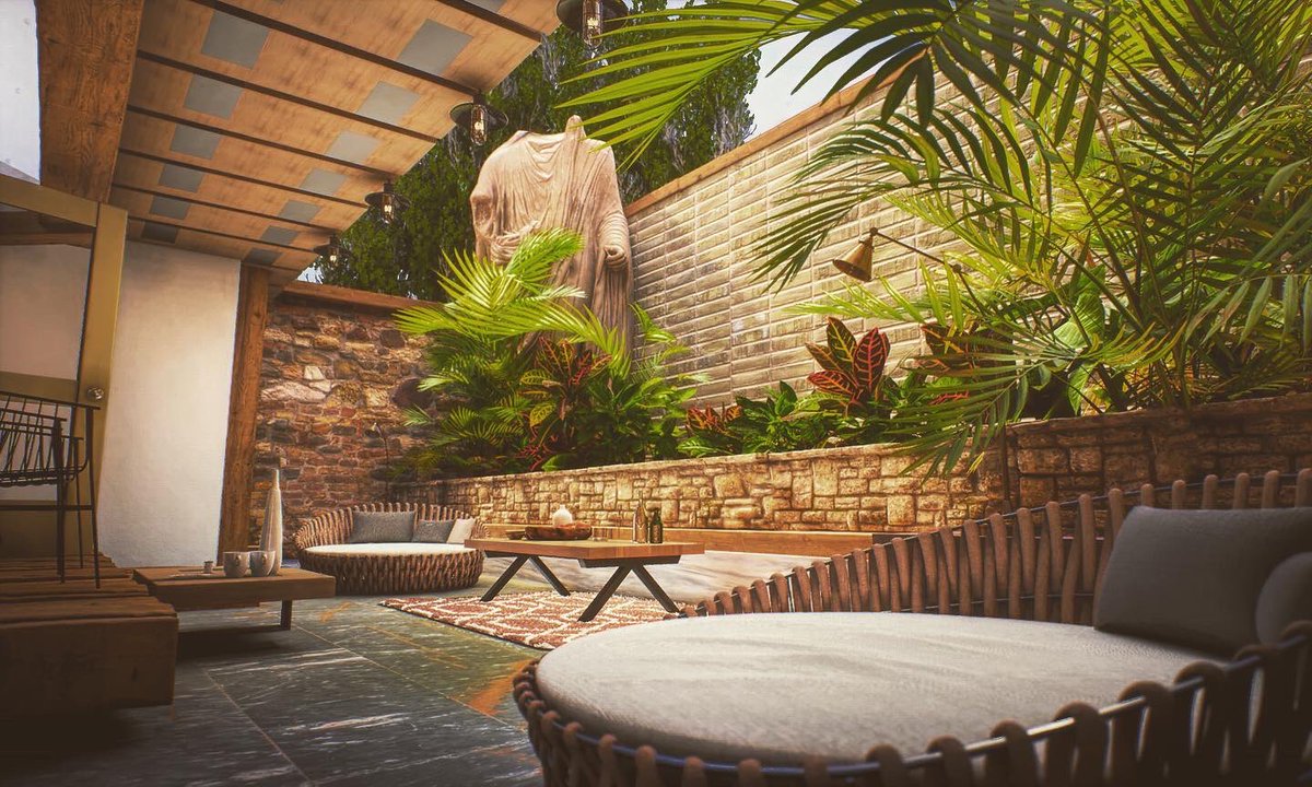 FluffGrumble's tweet photo. A little patio area in unreal engine. Having fun with real time lighting. 

#art #artistoninstagram #3dart #chill #environment #Cryptoart #nftart #NFT #husky #digitalart #digital #architecturedesign #unreal4 #unrealengine #realtime #light #lighting #megascans #quixel #patio https://t.co/P2an3Ks4t6