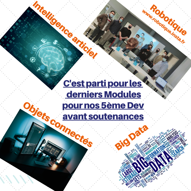 EcoleINSTA's tweet image. Les nouvelles technologies sont enseignés à l&apos;#Insta à la fin de la formation #ArchitecteLogiciel. La #robotique en premier, puis #ObjetsConnectés, ##IA et enfin le #BigData.