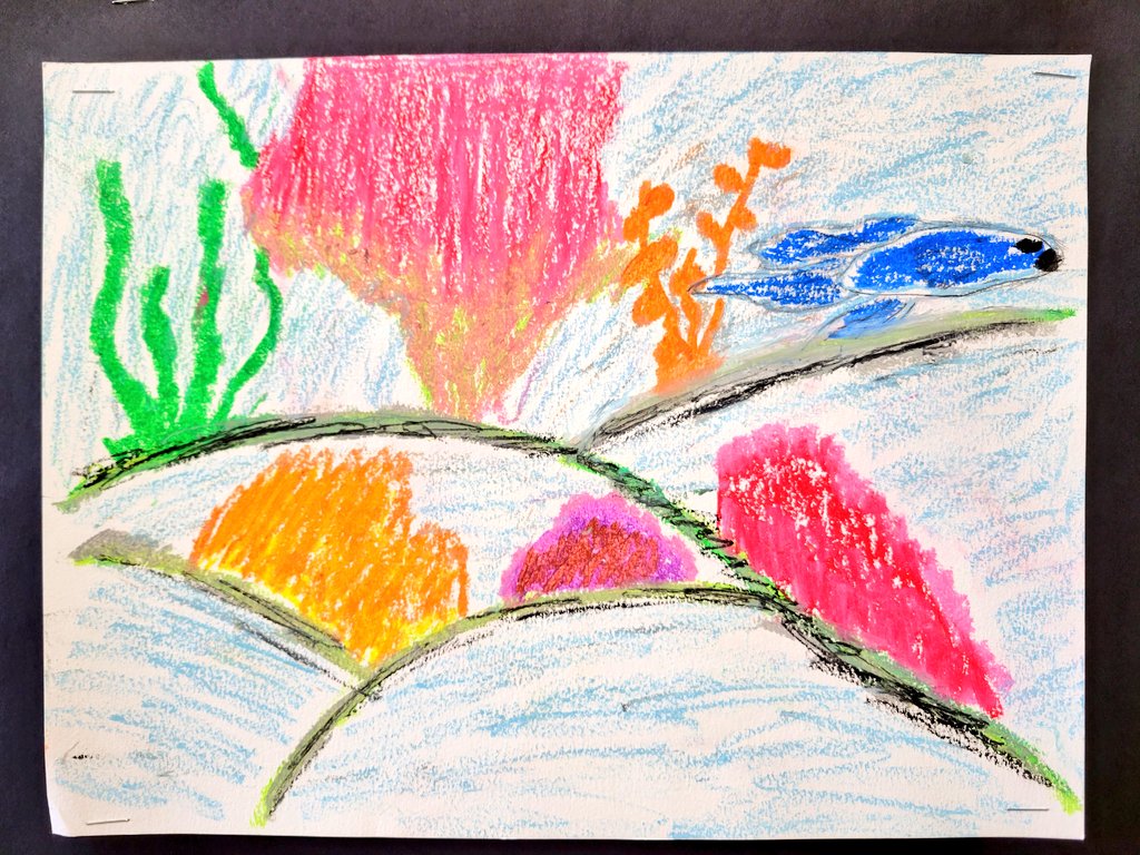 JuliaGoggi's tweet photo. A sampling of 3rd grade underwater scenes. #academicchoice using composition, color and mediums. #responsiveclassroom #100languages https://t.co/jgk95FQJ3T