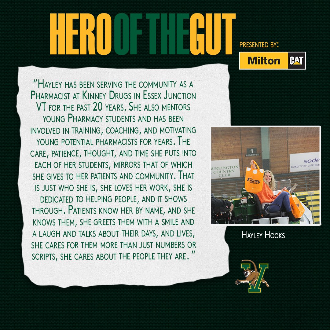 UVMmhockey's tweet photo. Proud to announce Hayley Hooks, as our next Hero of The Gut presented by Milton CAT

Learn more about our Hero of the Gut initiative &amp; nomination form: https://t.co/hYJHsk2iQZ https://t.co/EzWFYt1Dwk