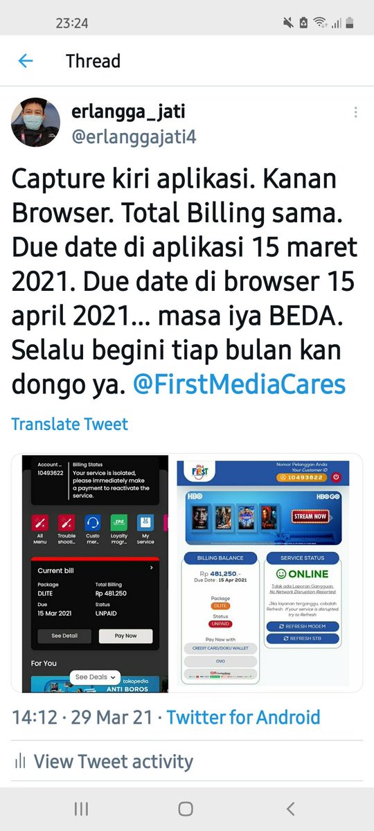 erlanggajati4's tweet photo. @FirstMediaCares 
Tweet trs sampe jawab https://t.co/IElSIfveRK