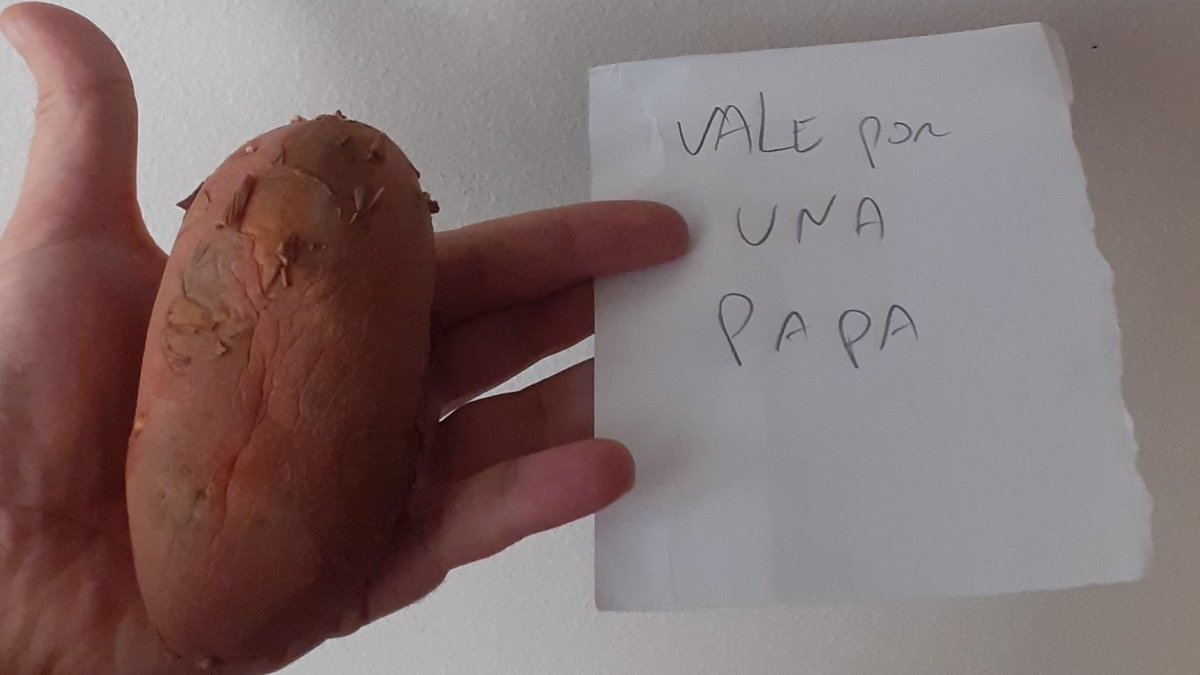 FelipeBudinich's tweet photo. Es #CuestionDePoder, no se puede aunque queramos.
Te explico; en mi mano tengo una papa y un "vale por una papa".
Si hago otro "vale por una papa", por mucho que hayan dos vales, sigue habiendo una papa y se genera un problema llamado inflación, donde una papa cuesta dos vales. https://t.co/PH1B7UN9vl