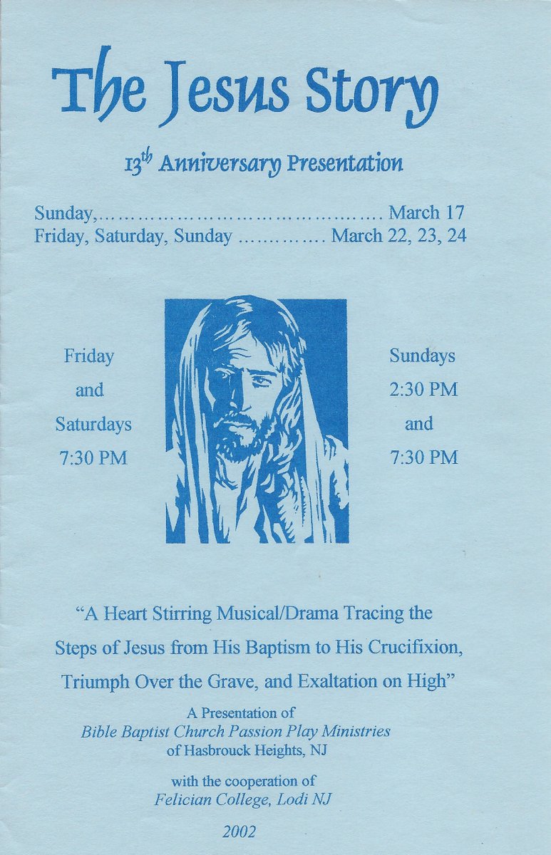 Item of the week: The Jesus Story, presented by the Bible Baptist Church Passion Play Miniseries of Hasbrouck Heights in Breslin Auditorium, was once an annual tradition in the weekends leading up to Easter. Shown is the program from 2002. #Felician #Easter