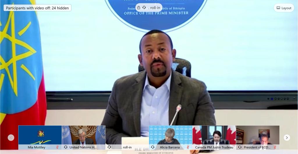 ETMissionUN's tweet photo. In a meeting on International Debt Architecture and Liquidity, PM @AbiyAhmedAli called on leaders to enhance support to developing countries to match the magnitude and duration of the #COVID19 impact. He also emphasized the need for debt relief such as the G-20 common framework. https://t.co/Xuc5g53ZBq