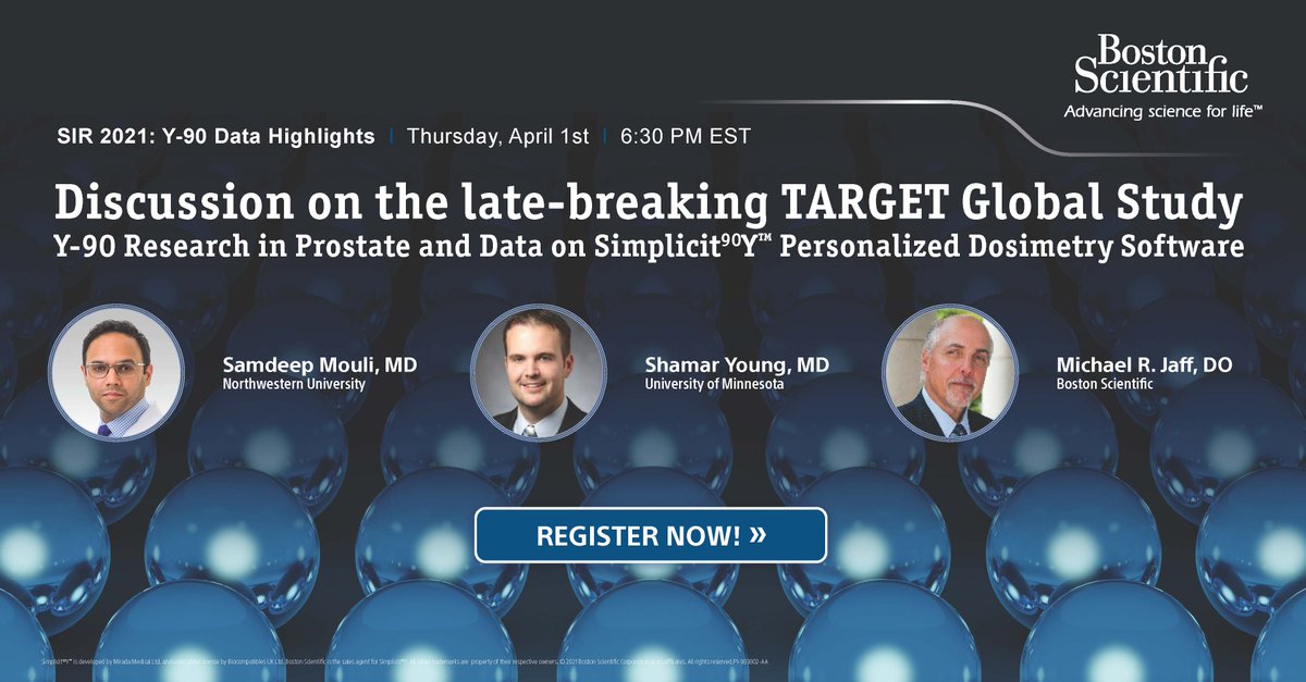 bsc_io_e's tweet photo. Looking forward to hearing from @sammouli  @shamaryoungmd and @docmrjaff  dive deeper into the #TARGETStudy data, #Y90 Research in prostate &amp; data on the Simplicit90Y™ Personalized Dosimetry Software. Register here: https://t.co/OFFmz8MgxZ #SIR2021 #TheraSphere https://t.co/2y0fjXTNj8