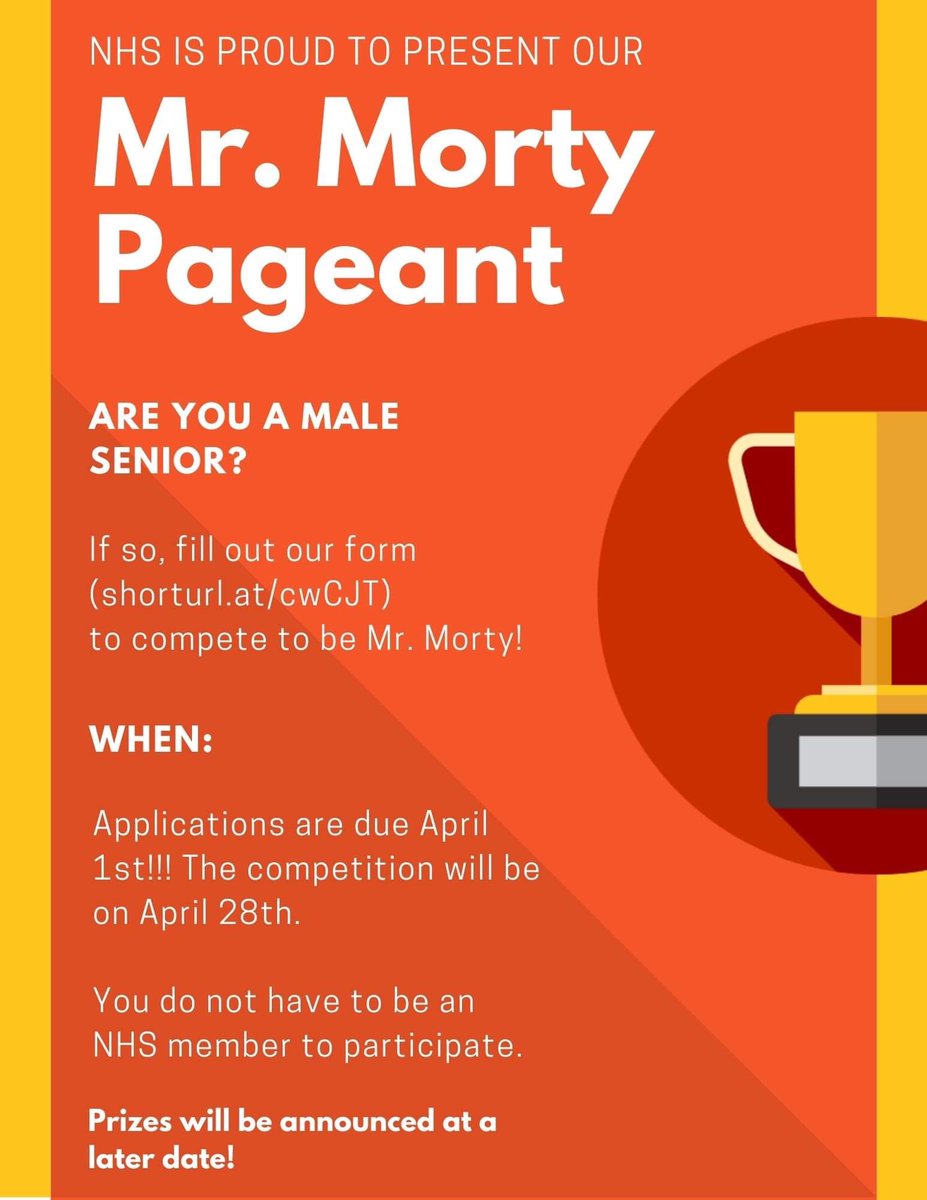 Hey y’all! If you are a Morton West male senior, join us for our Mr. Morty pageant!!! Fill in our form: forms.office.com/r/7XGmgRbhbs