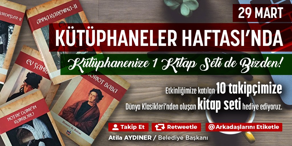 atilaaydiner's tweet photo. Kütüphaneler Haftası'nda evinizdeki kütüphanenize 1 kitap seti de bizden.

Hesabımızı takip eden 10 kardeşimize Dünya klasiklerinden oluşan kitap seti hediye edelim.

☑️ Takip et,
🔄 Paylaş
🏷️ Yoruma arkadaşlarını etiketle,

Etkinliğe İnstagram hesabımızdan da katılabilirsiniz. https://t.co/L3OMgMpC6T