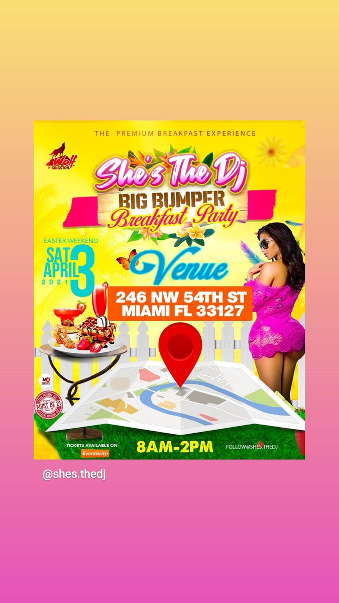 #ShesTheDjFL
📍Location Alert 🚨 5 days to go

South Florida get ready! 
🚨 🎟 
Pre-Sold Tickets available via 
eventbrite.com/e/shes-the-dj-…

Easter weekend 😁🎉
April 3rd, 2021. 👀
8am-2pm

⚠️😷Masks Are Mandatory 
Full Safety Protocols in Place.⚠️

Venue: 246 nw 54th st, Miami FL