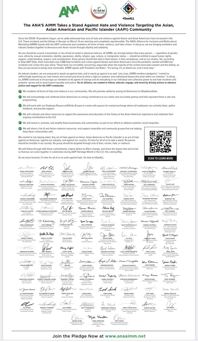On behalf of @RepublicaHavas & alongside esteemed clients & colleagues, I signed on to the @ANAmarketers letter to stand against the hate and violence targeted at the AAPI community. We've come together as an industry to effect change and be part of the solution. #StopAsianHate