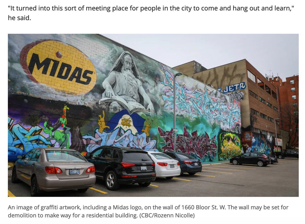redesycalles's tweet photo. Greg Majster: Keele Street graffiti wall "speaks to...what's been happening in the world...If you understand hip-hop history &amp; hip hop culture, the canvas was the city because the kids weren't given an opportunity to express themselves" https://t.co/cYTcC8zudL v/@jeffreyianross https://t.co/AxpLCrC7v1