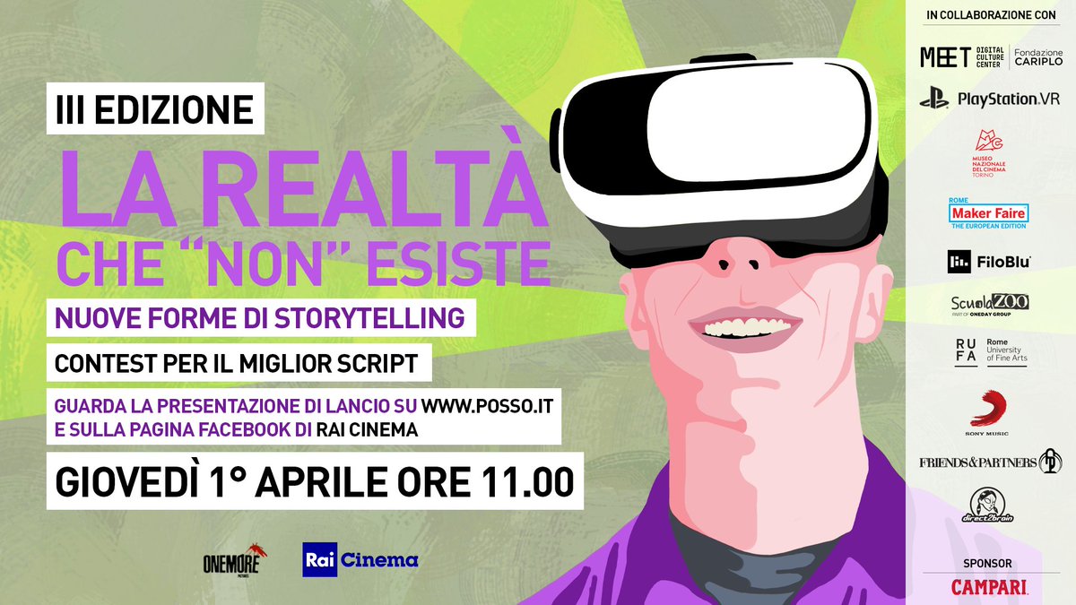 Torna #LaRealtàCheNonEsiste, il contest che permette ai giovani filmaker di trasformare la propria sceneggiatura in un progetto transmediale e multipiattaforma. Non perdere l'evento di lancio il 1° aprile alle ore 11:00 in diretta sulla pagina FB di <a href="/RaiCinema/">Rai Cinema</a> e su <a href="/posso/">posso</a>.it!