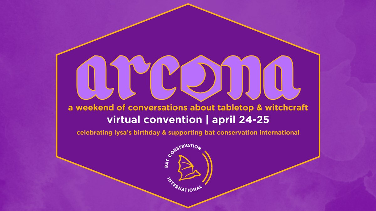 Less than one month til #ArCONa, a weekend of conversations where #witchcraft and #tabletop intersect. We'll be talking RPG magic systems, hag tropes, and so much more with tons of witchy members of the #TTRPG community.

Lineup and schedule NOW POSTED! Read on for the link!