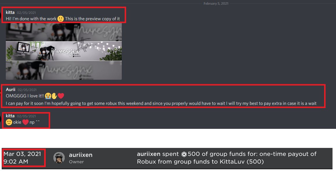 kittaluv's tweet photo. it took me a month to get paid with my gfx with her last february &amp; I never complained. I always have been very patient, so that excuse that she blocked me coz she got scared coz she didn't have enough robux doesn't make sense at all, &amp; please stop using age as a valid reason https://t.co/K1veMy9fAL