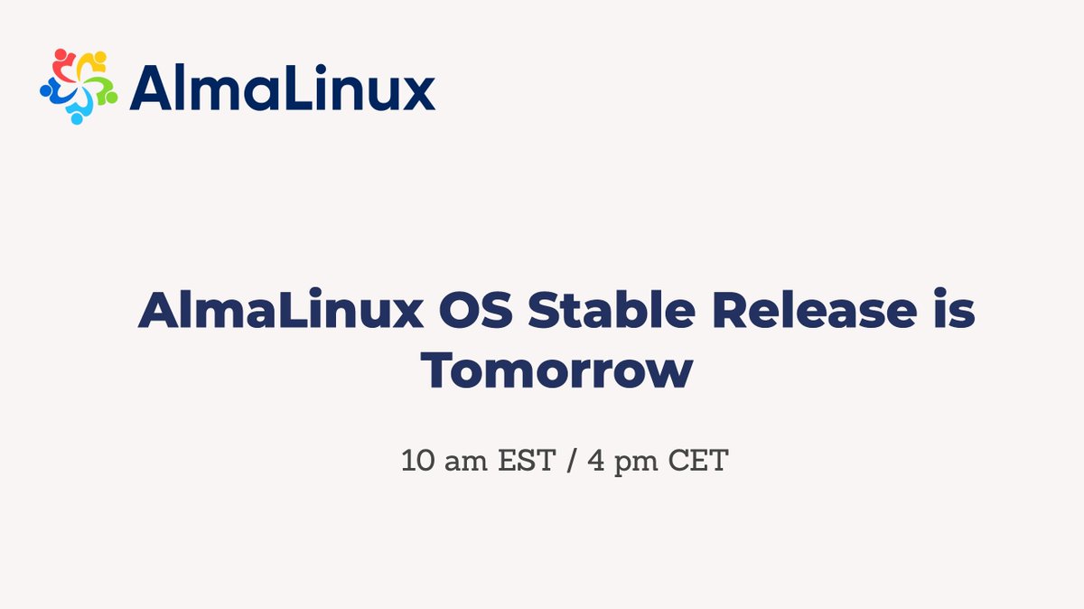 AlmaLinux's tweet image. AlmaLinux OS Stable Release - 1 day to go! Check your email for a link to join the event or sign up to receive one.
#AlmaLinuxOS
hubs.ly/H0K1p8c0