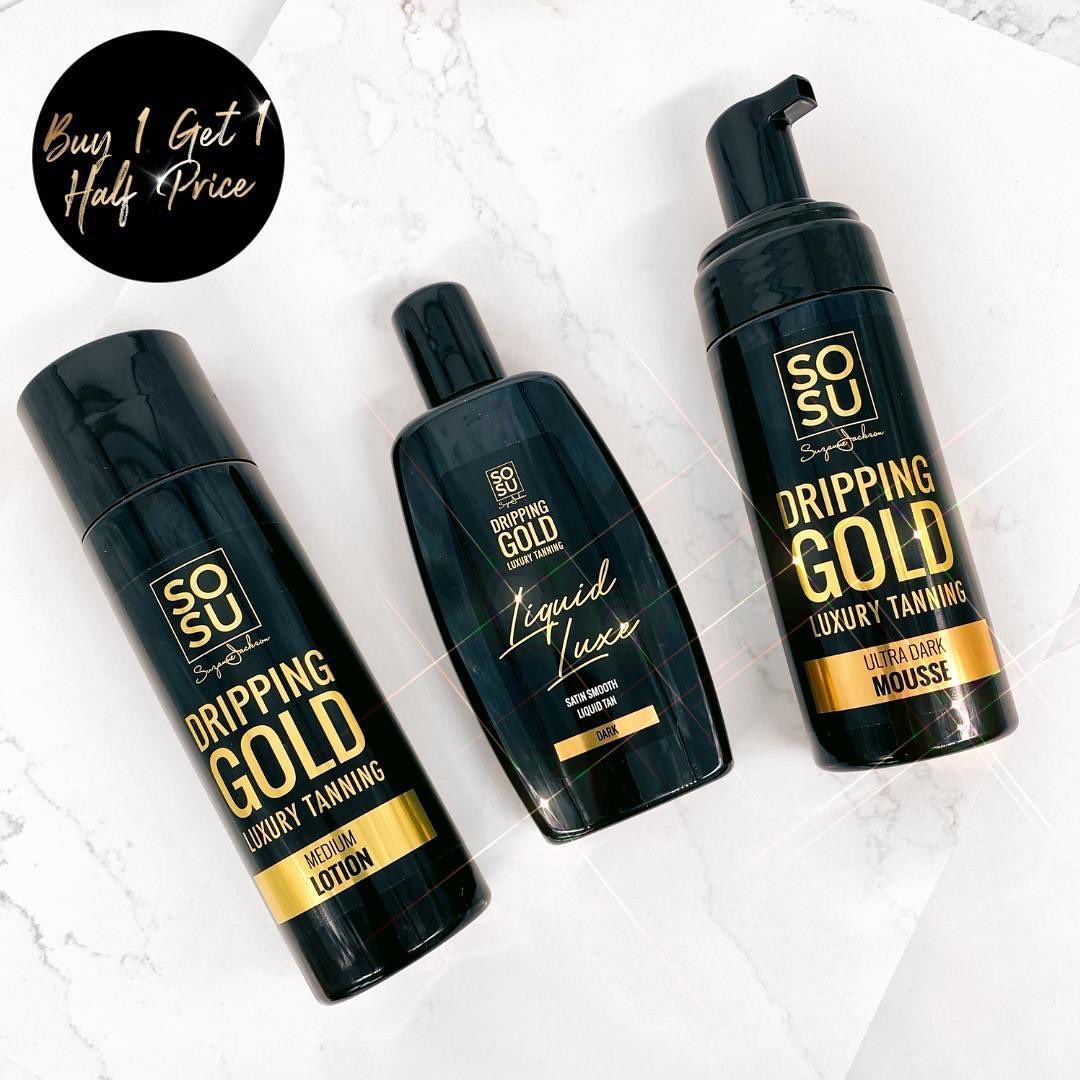 Time to stock up on your fave @drippinggoldtan_ formulas🙌 🤩 You can now buy 1 Mousse, Lotion or Liquid Luxe and get 1 HALF PRICE🤯 👏 💫 That's 2 bottles for only €30!🙌 including all shades✨ Shop now on sosubysj.com 💛 #DrippingGoldTan #TanLovers #TanOffer