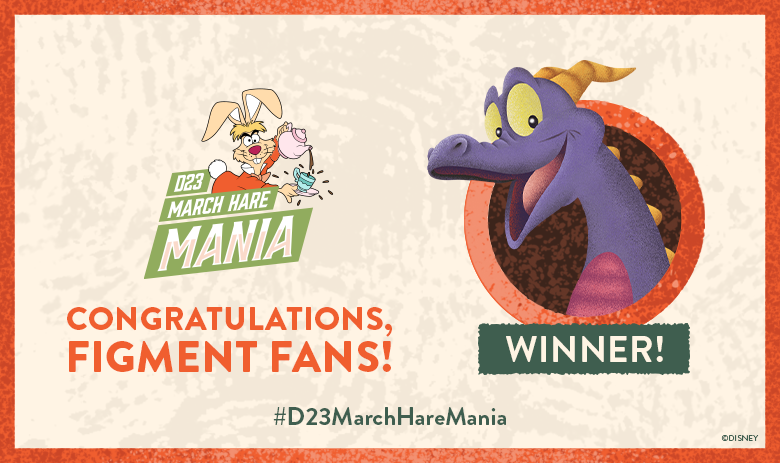 DisneyD23's tweet photo. The battle between Disney dragons and dinosaurs has been decided: Figment wins #D23MarchHareMania 2021! Thanks to everyone who voted in this epic showdown: https://t.co/pbJFtiB6Tj https://t.co/ykO744y9tU
