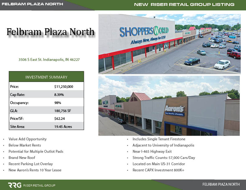 RiserRetail's tweet image. riserretailgroup.com/property/felbr…

New RRG Listing | Felbram Plaza North | Indianapolis, IN

#commercialrealestate #realestate #cre #realestateinvestor #investment #retail #investmentproperty #cashflow #marketing  #NNN #Indianapolis