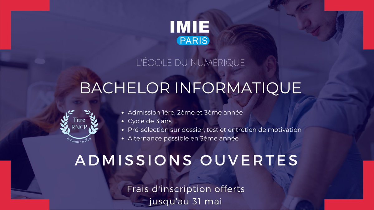 🔺Il y a #Parcoursup et il y a les parcours simplifiés !
🔺Les admissions pour la prochaine rentrée chez #IMIEParis sont ouvertes.
🔺Venez nous rencontrer au sein du campus pour découvrir et vous inscrire au cycle #Bachelor informatique d'IMIE PARIS...
➡️ lnkd.in/dm462MF