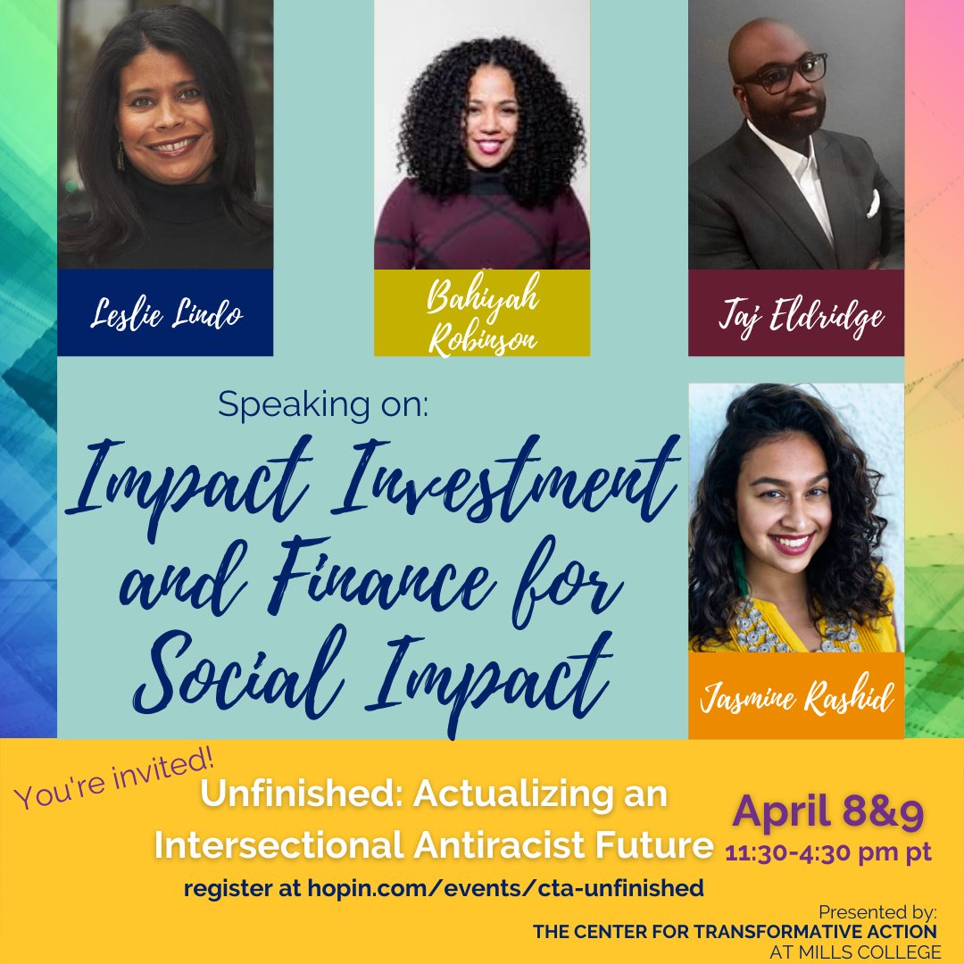 I’m honored to moderate a conversation with these powerhouses at the Center for Transformative Action’s 13th annual conference, "Unfinished: Actualizing an Intersectional Antiracist Future"! Register today, and we'll see you at 1:30pm PT on April 8th ;)  hopin.com/events/cta-unf…