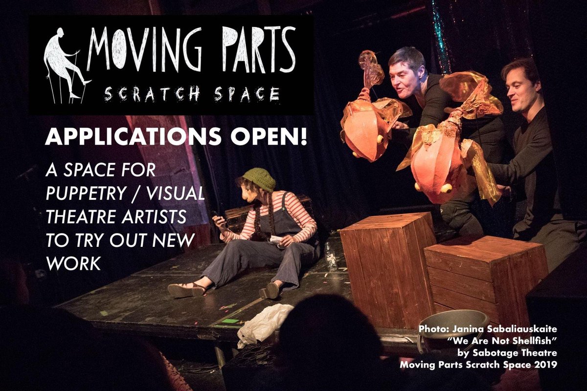 MovingPartsArts's tweet photo. MOVING PARTS SCRATCH SPACE 2021 - APPLICATIONS OPEN! Calling all puppet / visual theatre creators who need a platform to test out new work &amp; collect feedback from audiences. Open to UK / int. artists. £200 bursary grant. Deadline 23rd April. More info: https://t.co/UfdwPpYbAJ https://t.co/nKBb3CMw00