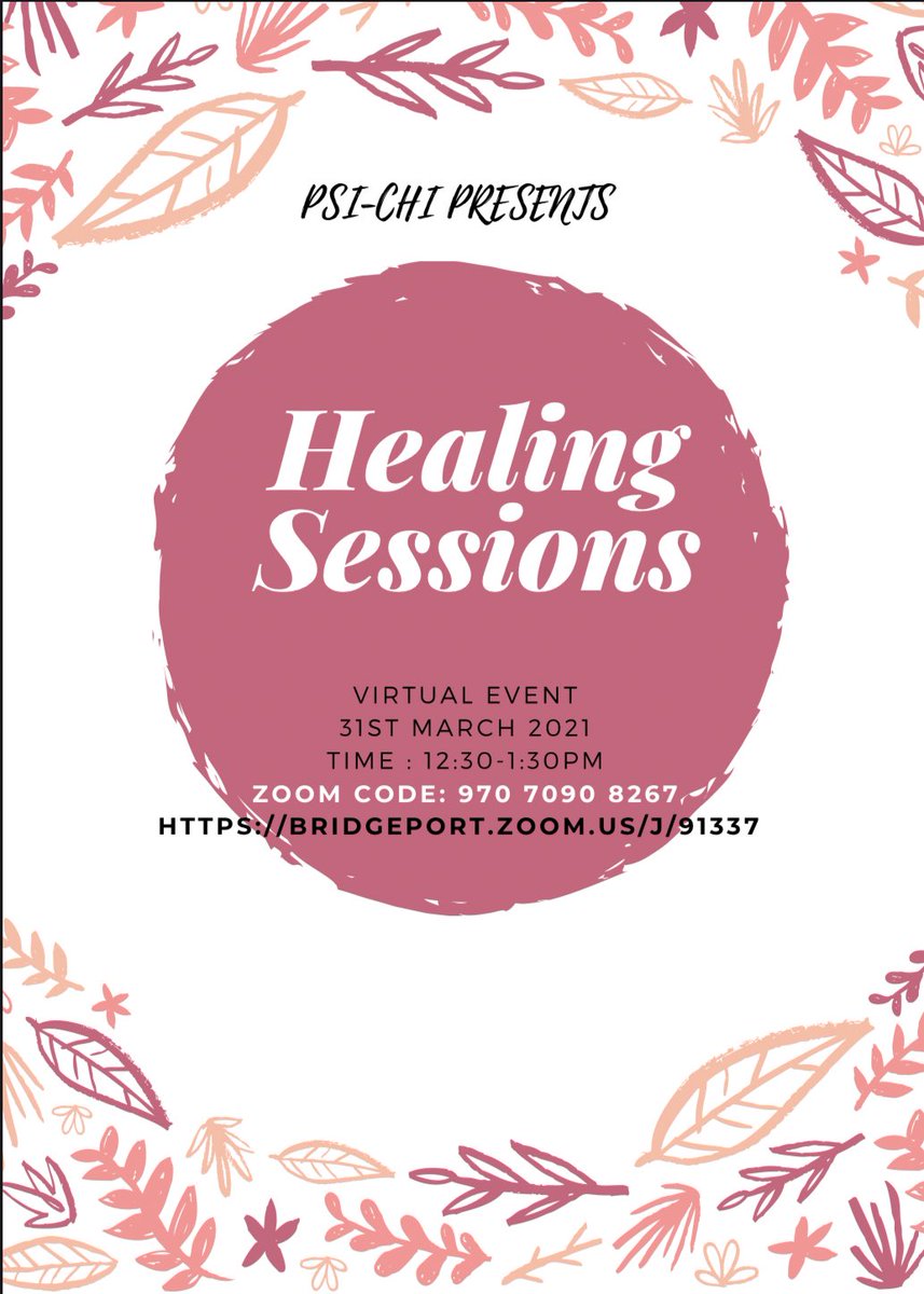 chi_ub's tweet photo. Hello all, we hope your semester is going well! Our next Healing Session is this Wednesday at 12:30! This is a great way to mentally re-center yourself in the middle of a busy week! Please come join us, and tell your friends! #psichi #Ub #universityofbridgeport  #honorsociety https://t.co/PfeWtl28Ow