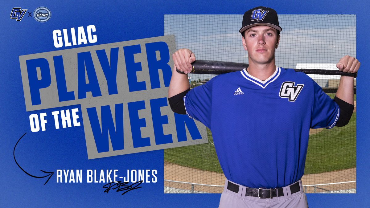 GVSUBaseball's tweet photo. ⚾️ GLIAC POTW SWEEP 🧹

Senior Ryan Blake-Jones was named GLIAC Player of the Week and freshman Nick Rutkowski earned GLIAC Pitcher of the Week 👏

#AnchorUp 

Story: https://t.co/25tCQwsLmv https://t.co/ap2uFBhTFL