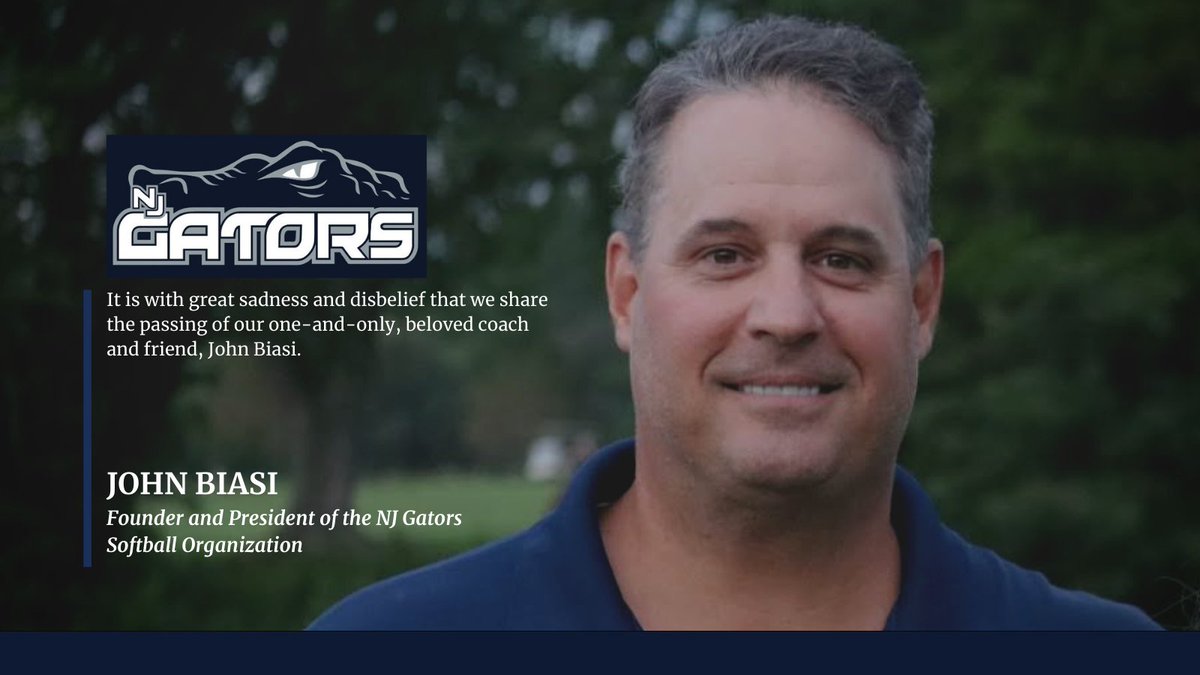 njgatorsgold's tweet photo. https://t.co/bNbIUtHSrq
#Softball lost a champion. NJ Gators founder, @johnbiasi1, will be truly missed. He was one of a kind; larger than life. His faith, persistence, drive, and focus will resonate within each of us. We love you now and always!  
@njgatorsgold #njgators https://t.co/dE3f8VcBog