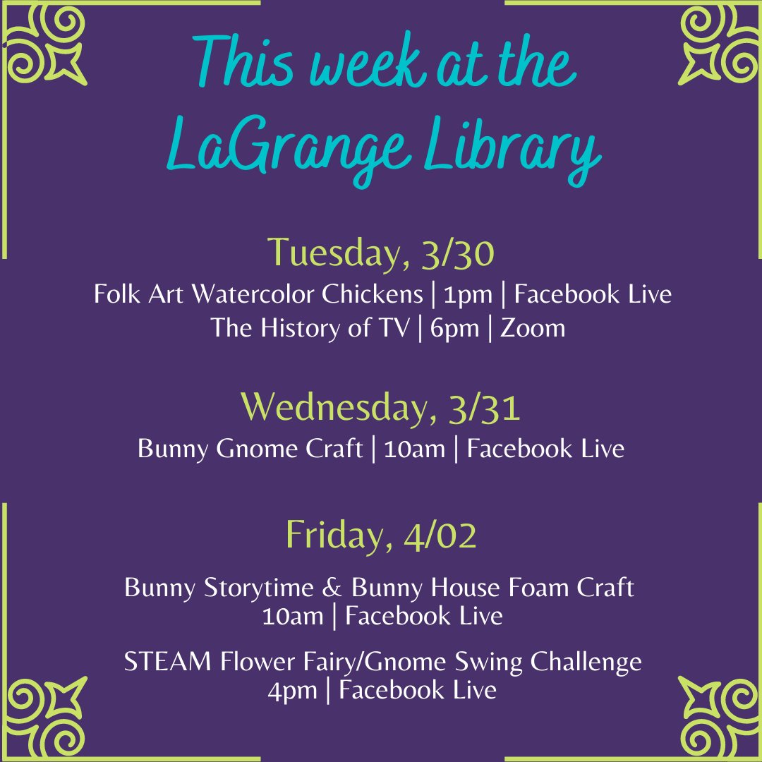 LaglibNY's tweet photo. Check out what's going on this week at your local library! If anything catches your eye, click here to register: https://t.co/DXzxrBfyRs

#programs #libraryprograms #virtualprograms #laglib https://t.co/qqworTdZOP