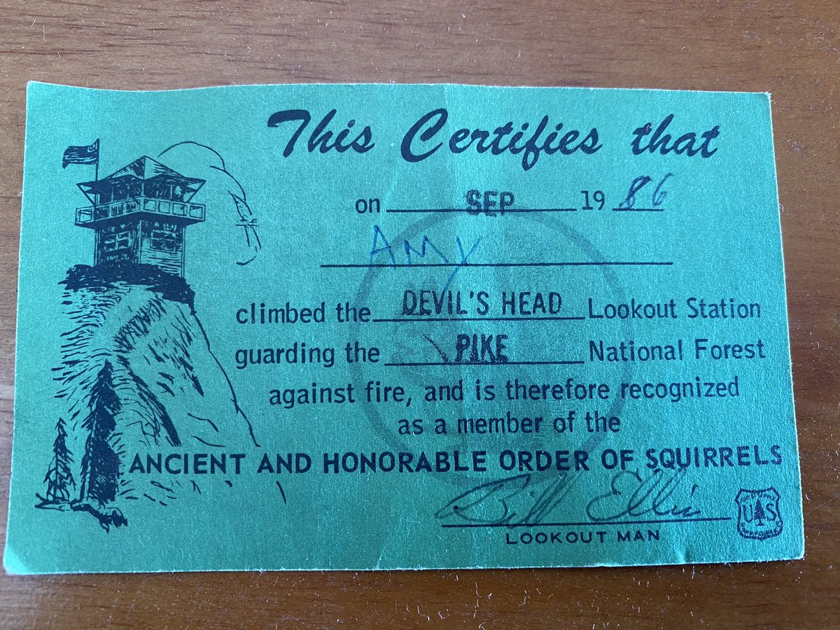 AMWatsonAuthor's tweet photo. I found this card in a box of childhood memories. Assuming that this certificate is still valid, I’m proud to be a longstanding member of the Ancient and Honorable Order of Squirrels. #DevilsHead #USFS #Colorado #hikingadventures https://t.co/WiINH7LoPF