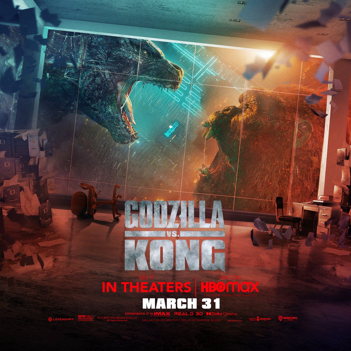 getFANDOM's tweet photo. #GodzillaVsKong is 2️⃣ days away

• RT if you're streaming
• Like if you're watching in theaters https://t.co/gB2SctXMYY