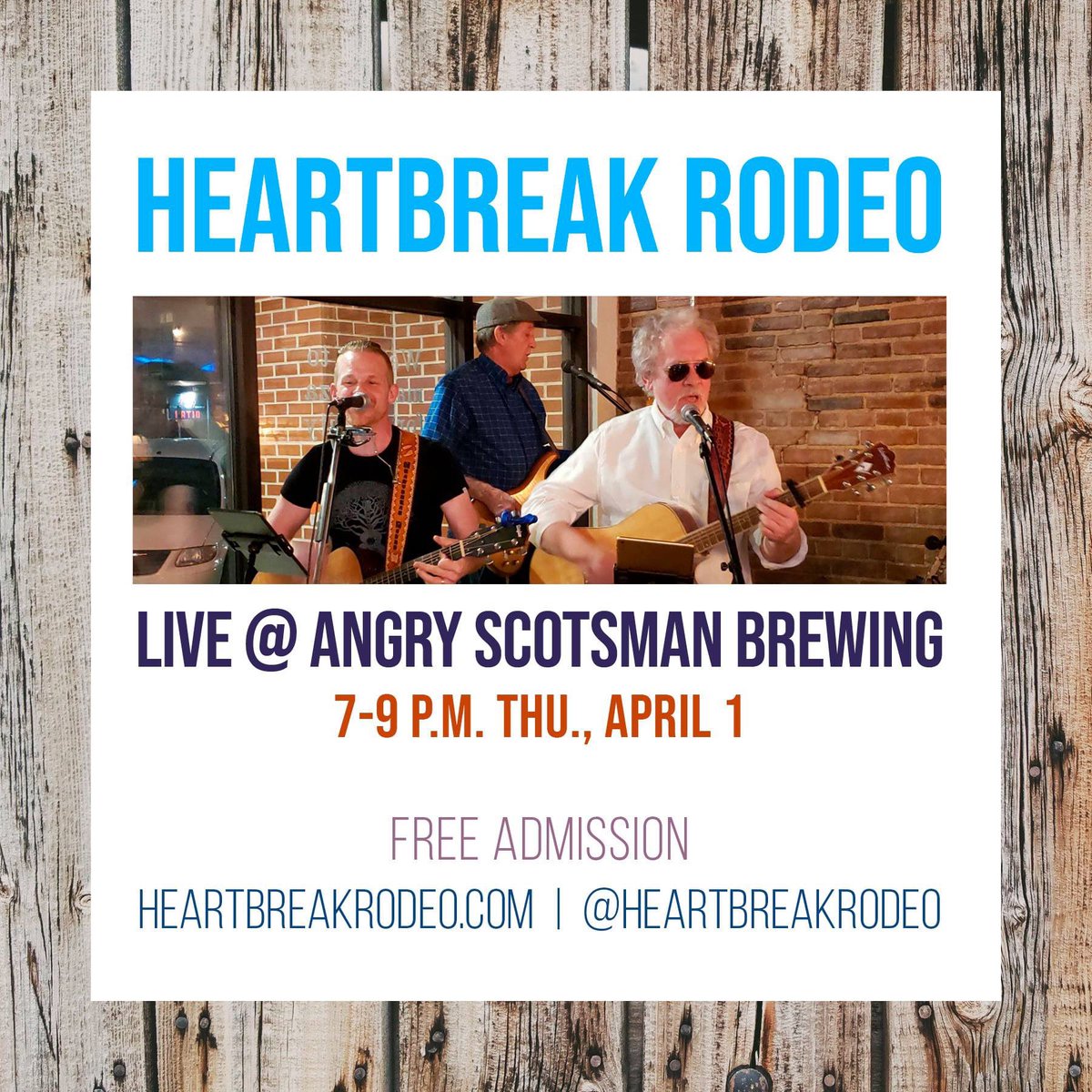 HeartbreakRodeo's tweet photo. Calling our OKC friends, especially: join us this Thu., April 1 (no foolin'!) for an outdoor, socially distanced show at Angry Scotsman Brewing! We can't wait to return to this fantastic brewery, and we hope you'll join us. https://t.co/OL6ILLZf7M
