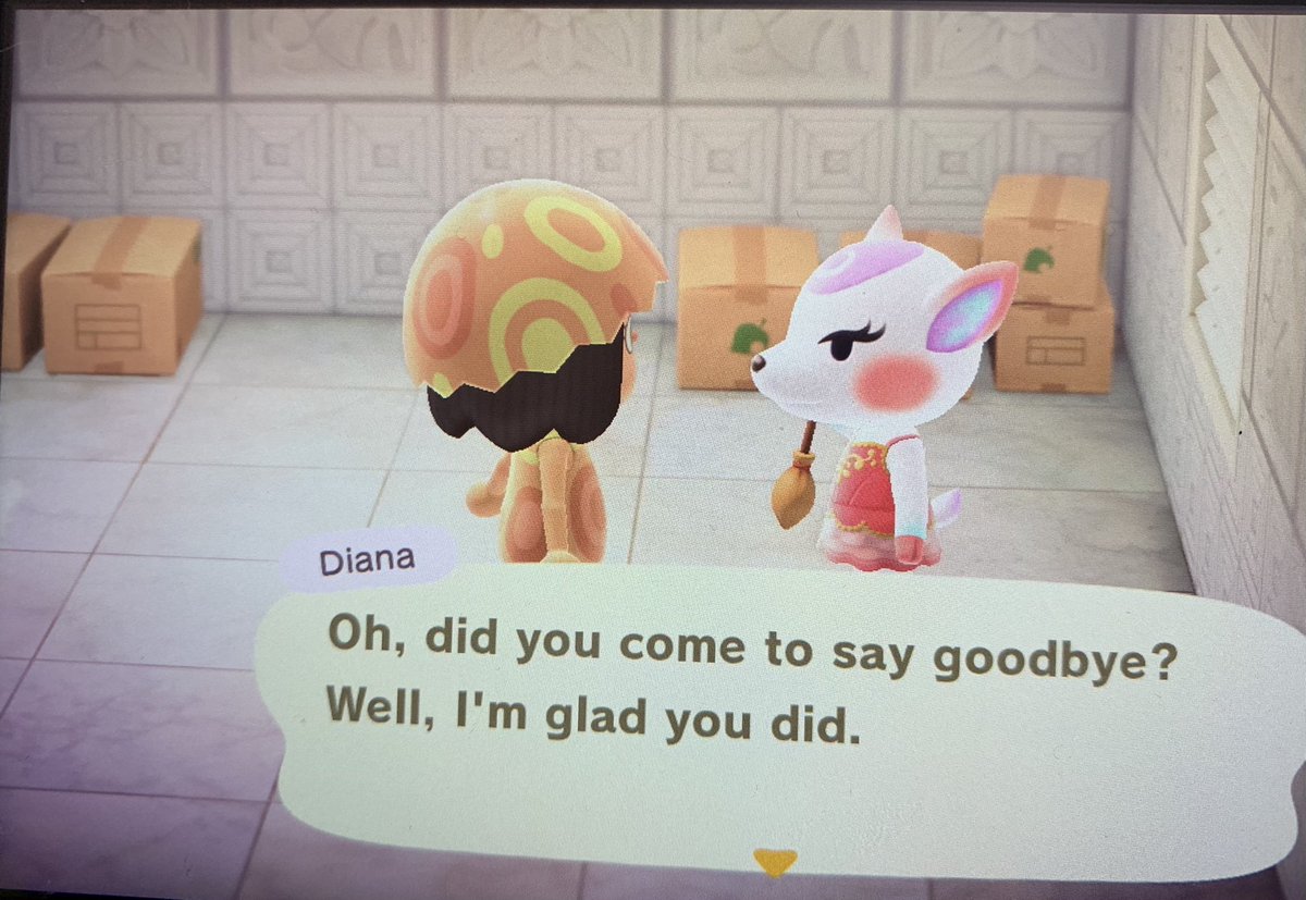 vanessak_ACNH's tweet photo. Time to say goodbye to Diana. She’s in boxes today if anyone would like her! Not asking for anything but NMTs are appreciated. Also looking for the orange cardboard boxes, Virgo, and Libra pieces.
@Daily__Streamer @CrossingTrades @CrossingHomes @NooksAdoption #acnhvillagerinboxes https://t.co/kx9L7ZMhbY