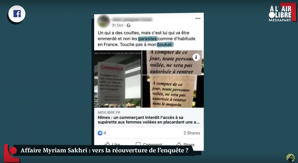 AnttonRouget's tweet photo. «Boukaks», «bougnoul», «sale race», etc.

Le suicide de la gendarme Myriam Sakhri — au sujet duquel l’enquête a été enterrée — révèle l’ampleur du racisme au sein de la @Gendarmerie.

🎥Enquête à voir ici en accès libre👇 
https://t.co/z6U2kuocRd 
@Mediapart https://t.co/YZZOq9pqdV