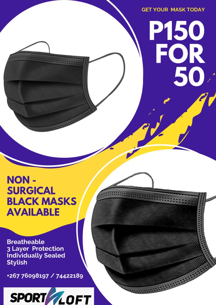 SportsLoftBW's tweet photo. Adults and kiddies masks 😷 available. Same day delivery 📦 in Gaborone and next day delivery throughout the rest of the country 🇧🇼 
📞 +267 76098197 / 74422189 to get yours delivered today https://t.co/j67ogDuSry