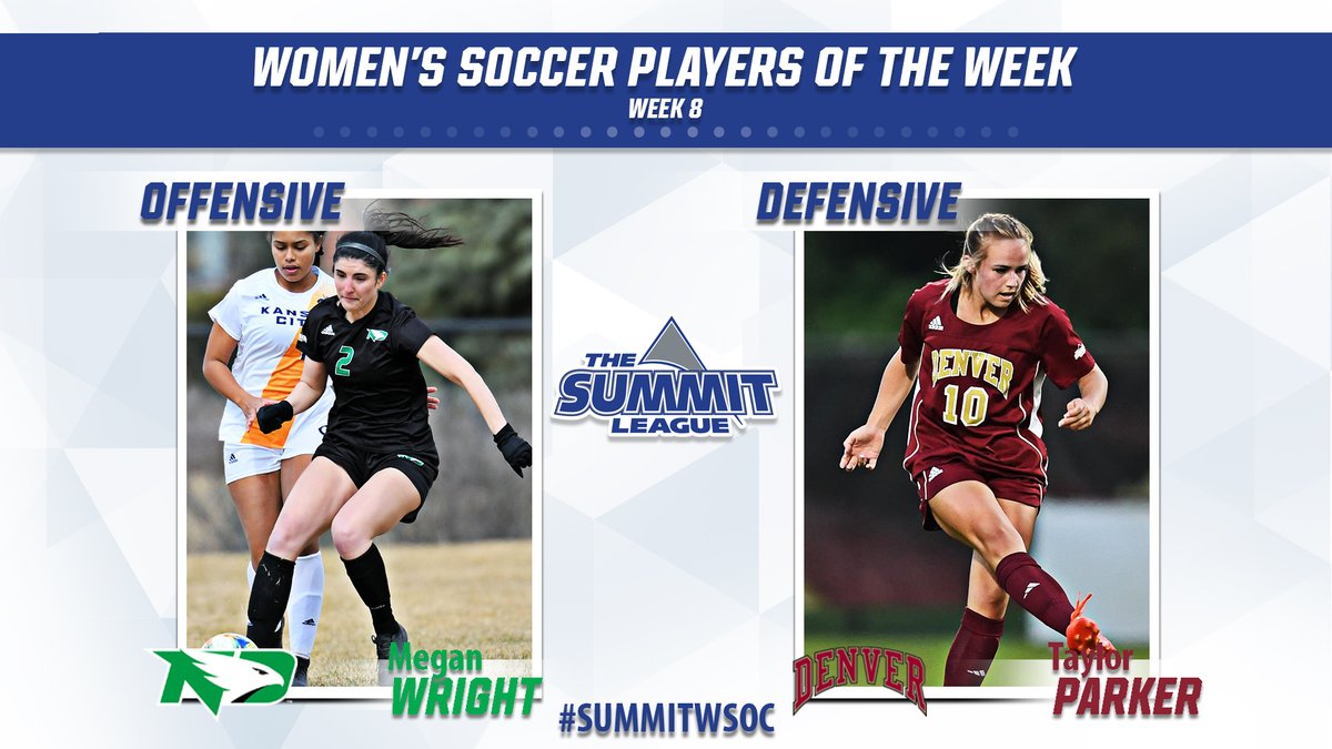 TheSummitLeague's tweet image. Here is a nice round of 👏 for the #SummitWSOC Players of the Week‼️

Offensive: Megan Wright, @UNDsoccer 
Defensive: Taylor Parker, @DU_WSoccer 

🗞️ - bit.ly/31rNT55

#ReachTheSummit