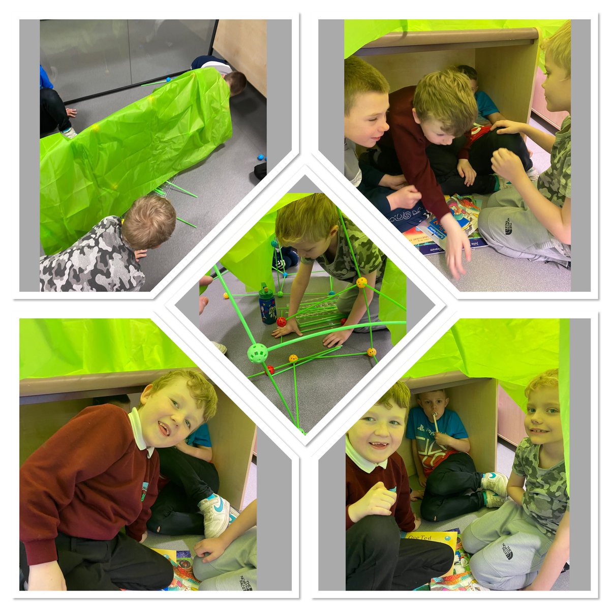 Dee den building part 3...we had fun making these 😃 we couldn’t all fit under the one we made so we built our own under the table 👍👍👍