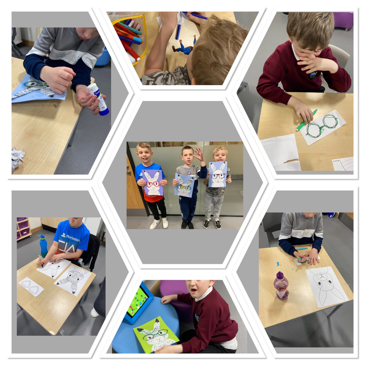 Our Easter bunny’s in Dee - we worked hard on these following instructions and using different shapes and lines👍 don’t they look fab 😃