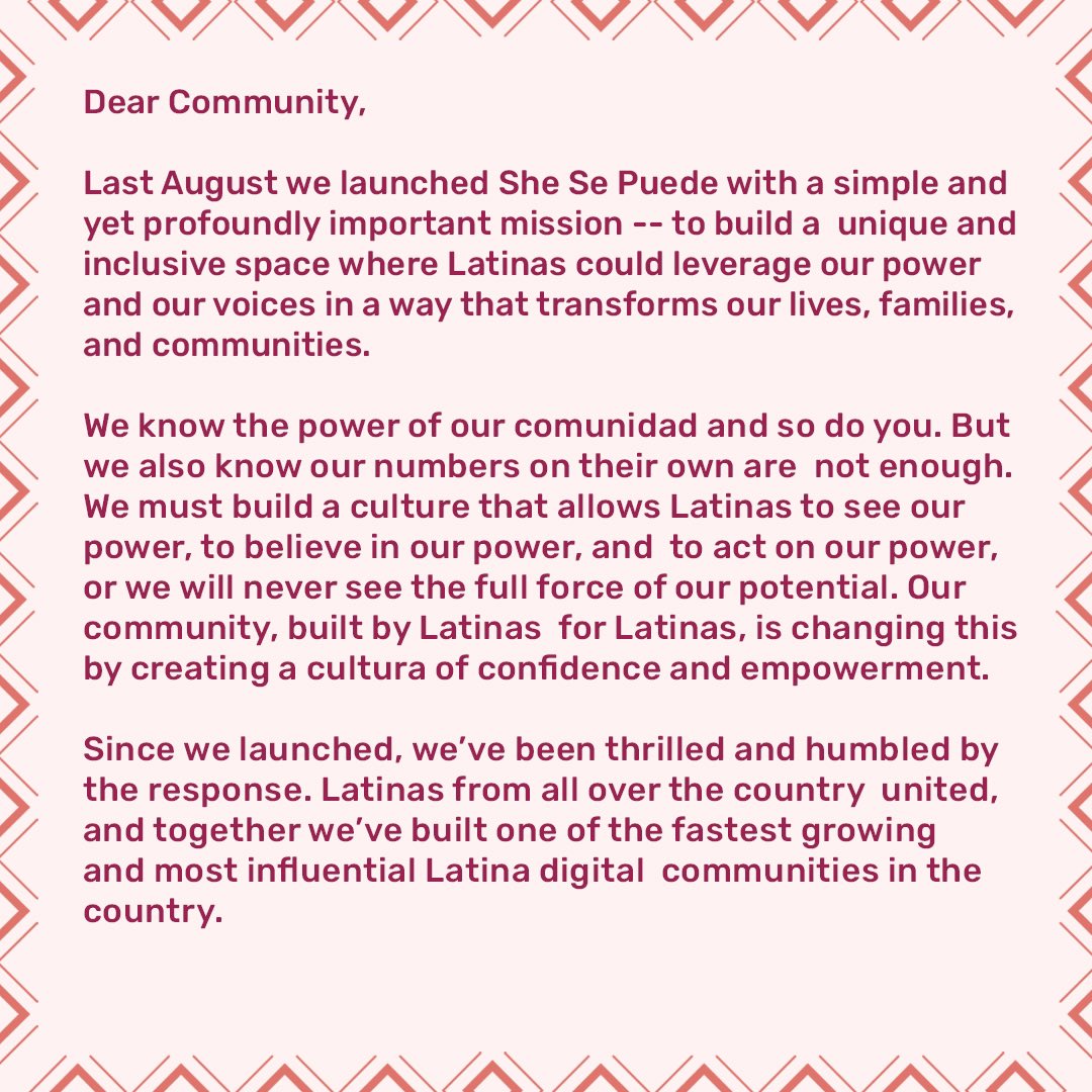 poderistas's tweet photo. ⚡️Welcome to Poderistas!⚡️
This community has shared so much joy, inspiration and activism together over the last few months. 👉🏽Take a look at this letter from our founders to learn more about what’s next.🧡 #Poderistas https://t.co/NARoNxhjjo