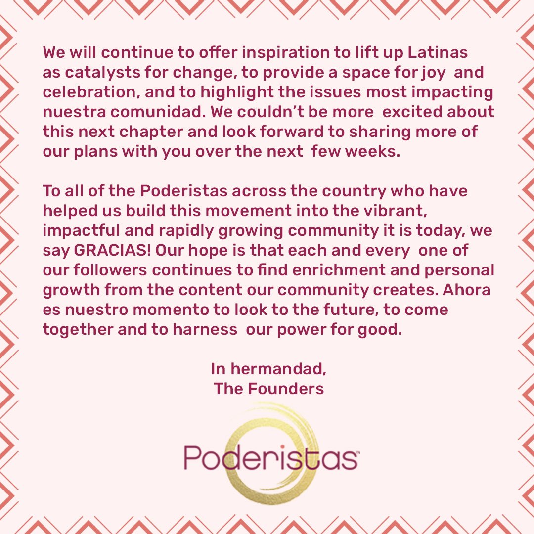 poderistas's tweet photo. ⚡️Welcome to Poderistas!⚡️
This community has shared so much joy, inspiration and activism together over the last few months. 👉🏽Take a look at this letter from our founders to learn more about what’s next.🧡 #Poderistas https://t.co/NARoNxhjjo
