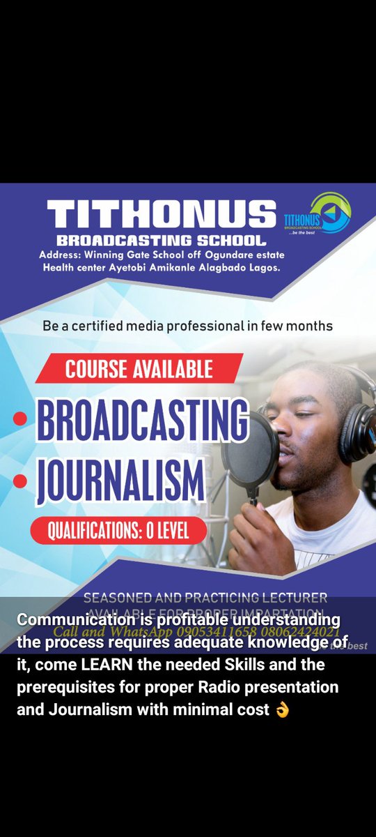 Tithonus_BS's tweet photo. TITHONUS BROADCASTING OBJECTIVES

PREAMBLE:  The great desire to radically change the monotony in the media fired the imagination of a young Nigerian who's a communication Schooler with vast experience in both broadcast and print media. https://t.co/nuvnt07ZUw