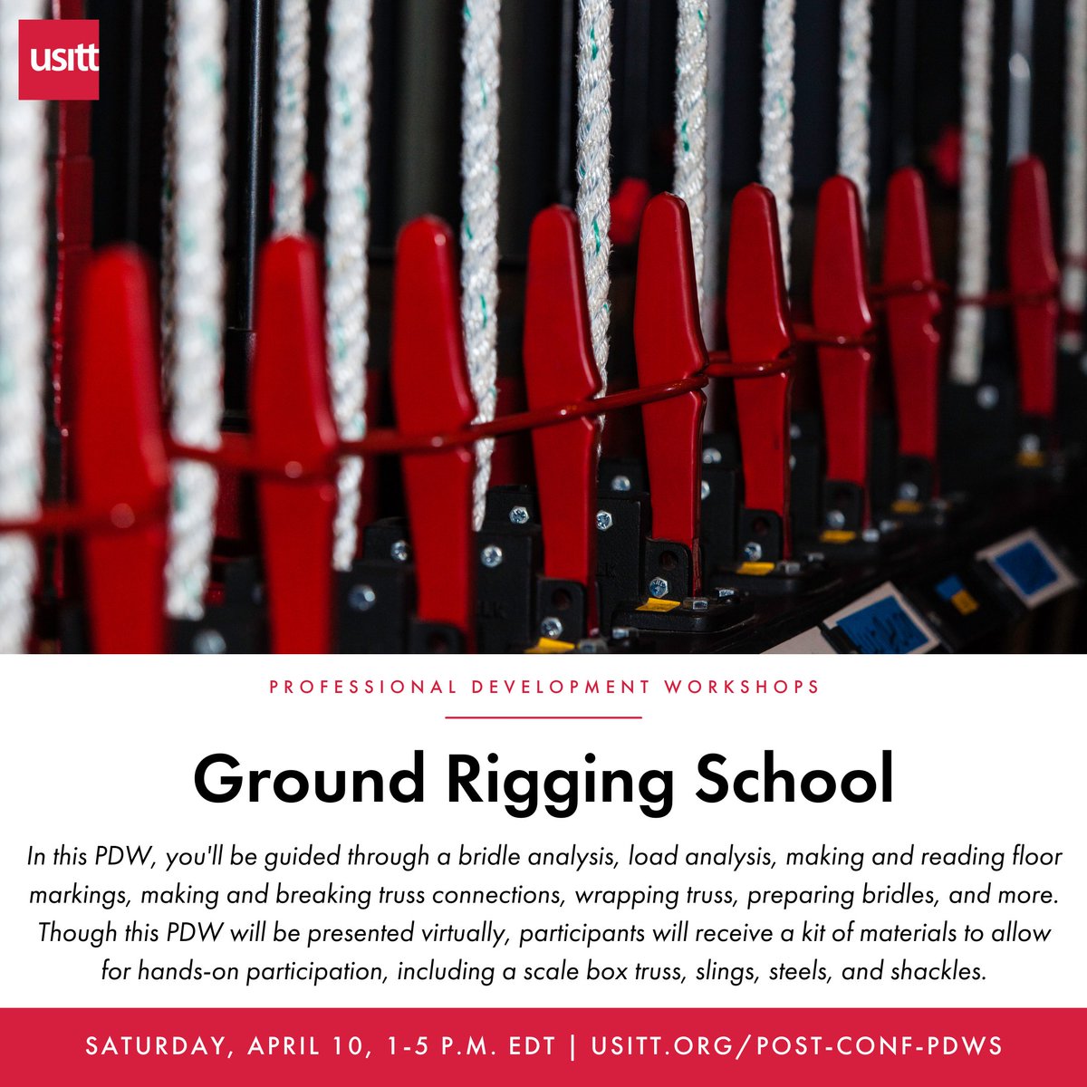 usitt's tweet photo. Join a panel of seasoned riggers from the entertainment industry for our April 10th Ground Rigging School PDW. Learn all about each presenter and register at https://t.co/3yIZPKnhdS.

#USITT #PDW #ProfessionalDevelopmentWorkshop #TheatreRigging #EntertainmentRigging #RigSafe https://t.co/538Mn1pBh8