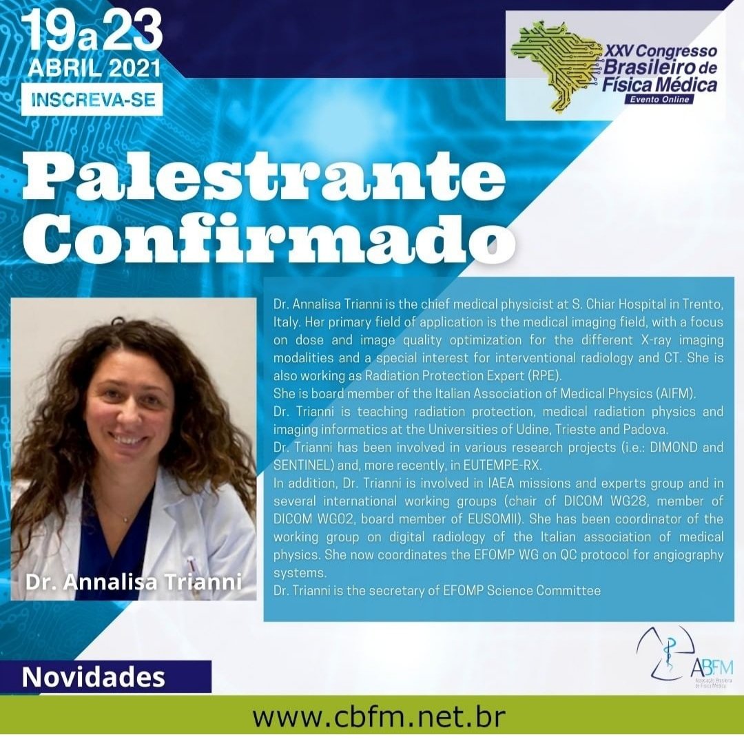 ABFM_News's tweet photo. Palestrante confirmado para o XXV Congresso Brasileiro de Física Médica 

inscreva-se em https://t.co/zHy2uWshqy https://t.co/7qrXXRobji https://t.co/KKuimFHY1s